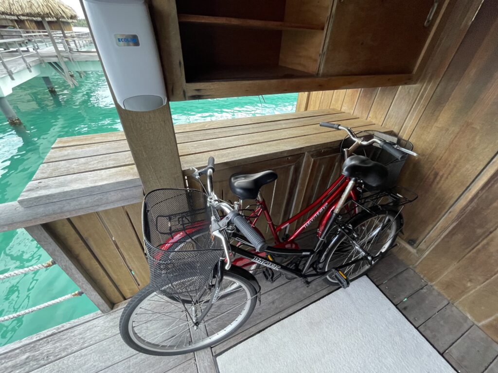 a bicycle parked in a room