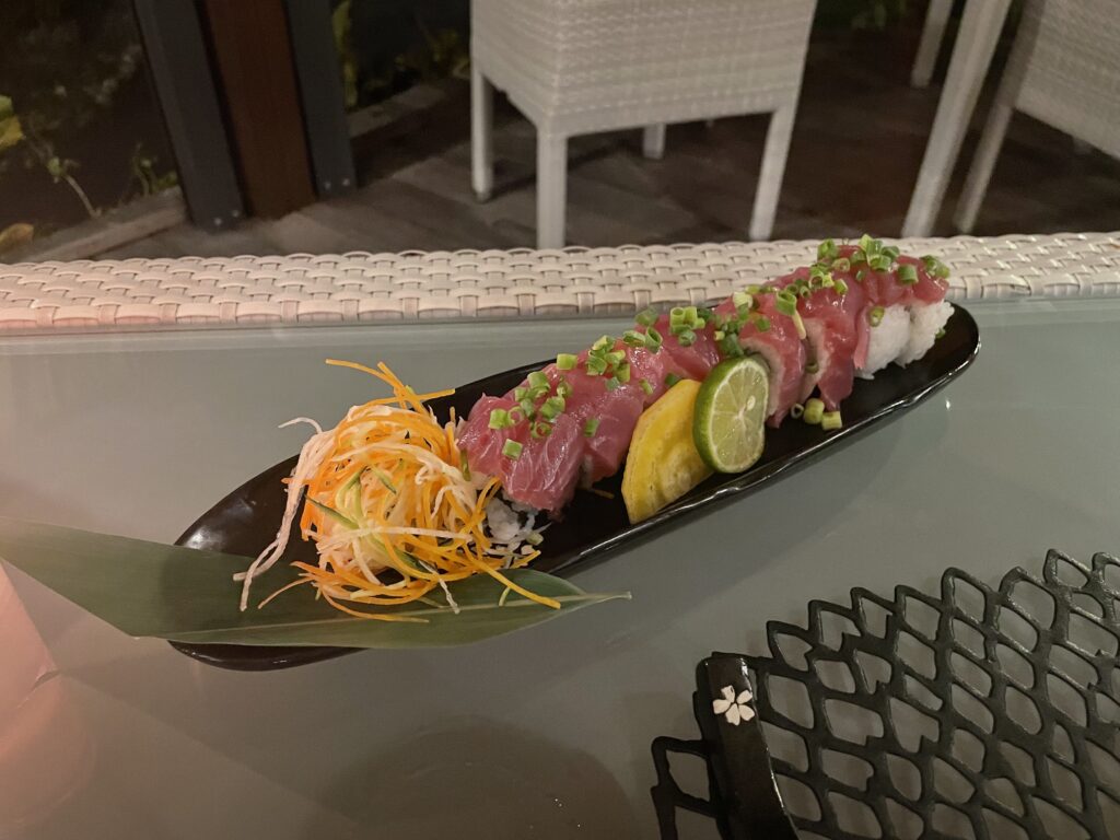 a plate of sushi on a table