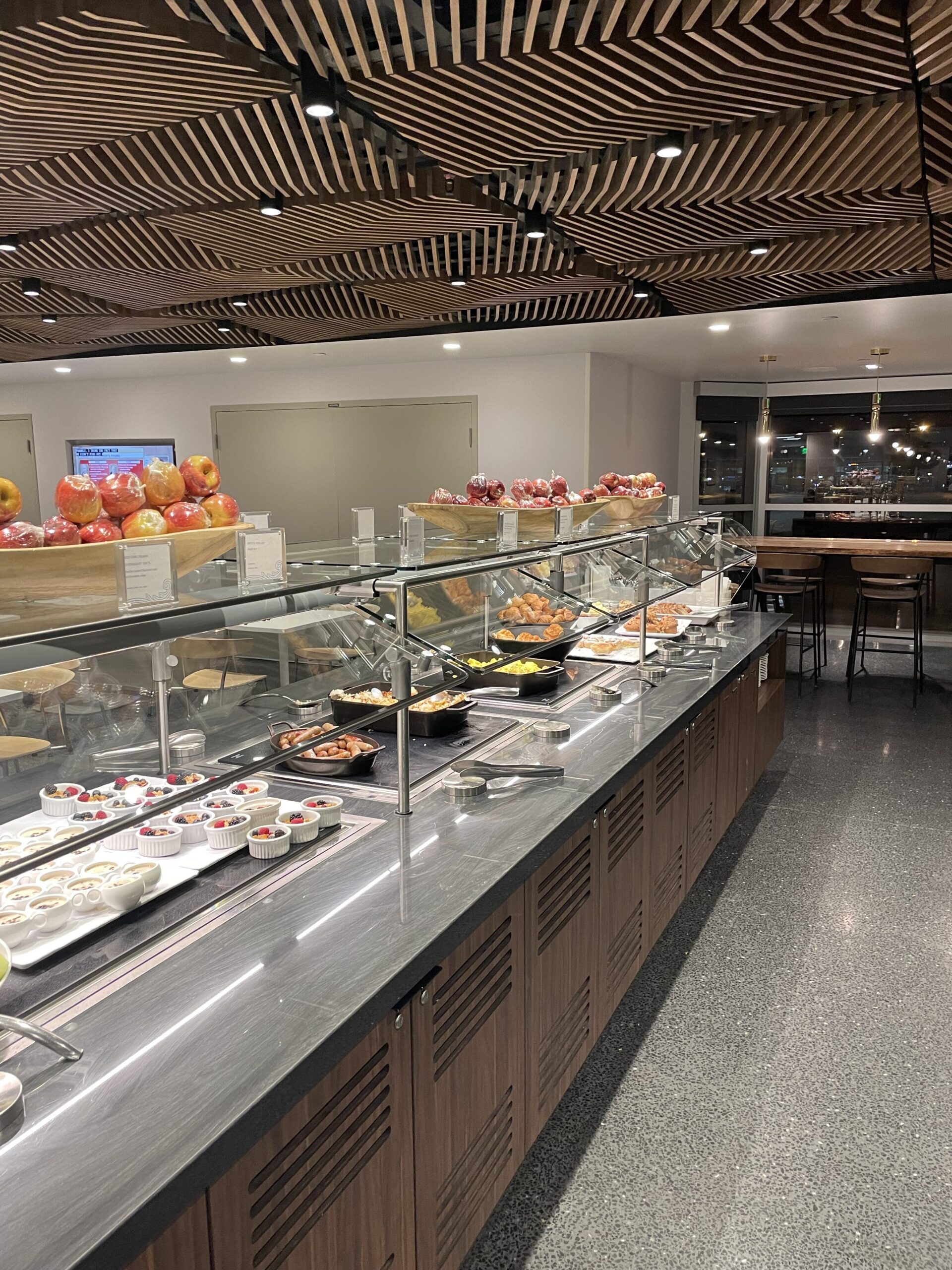 a buffet with food on display