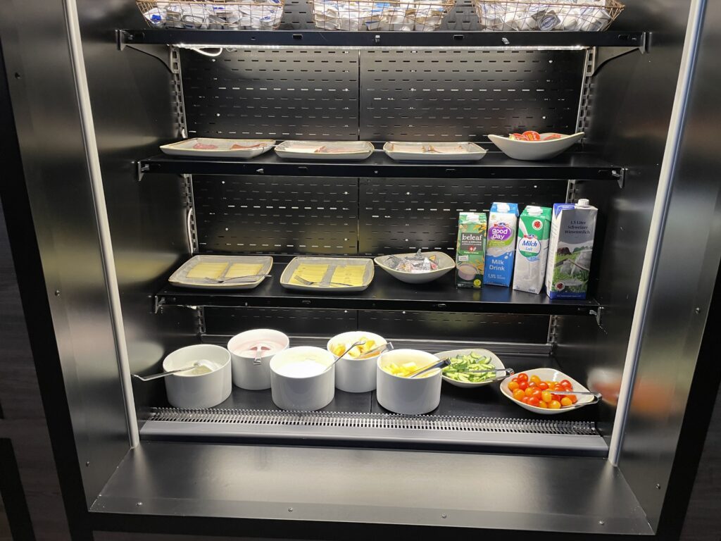 a shelf with food on it