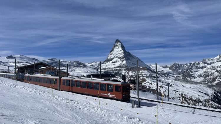 a train on a snowy mountain