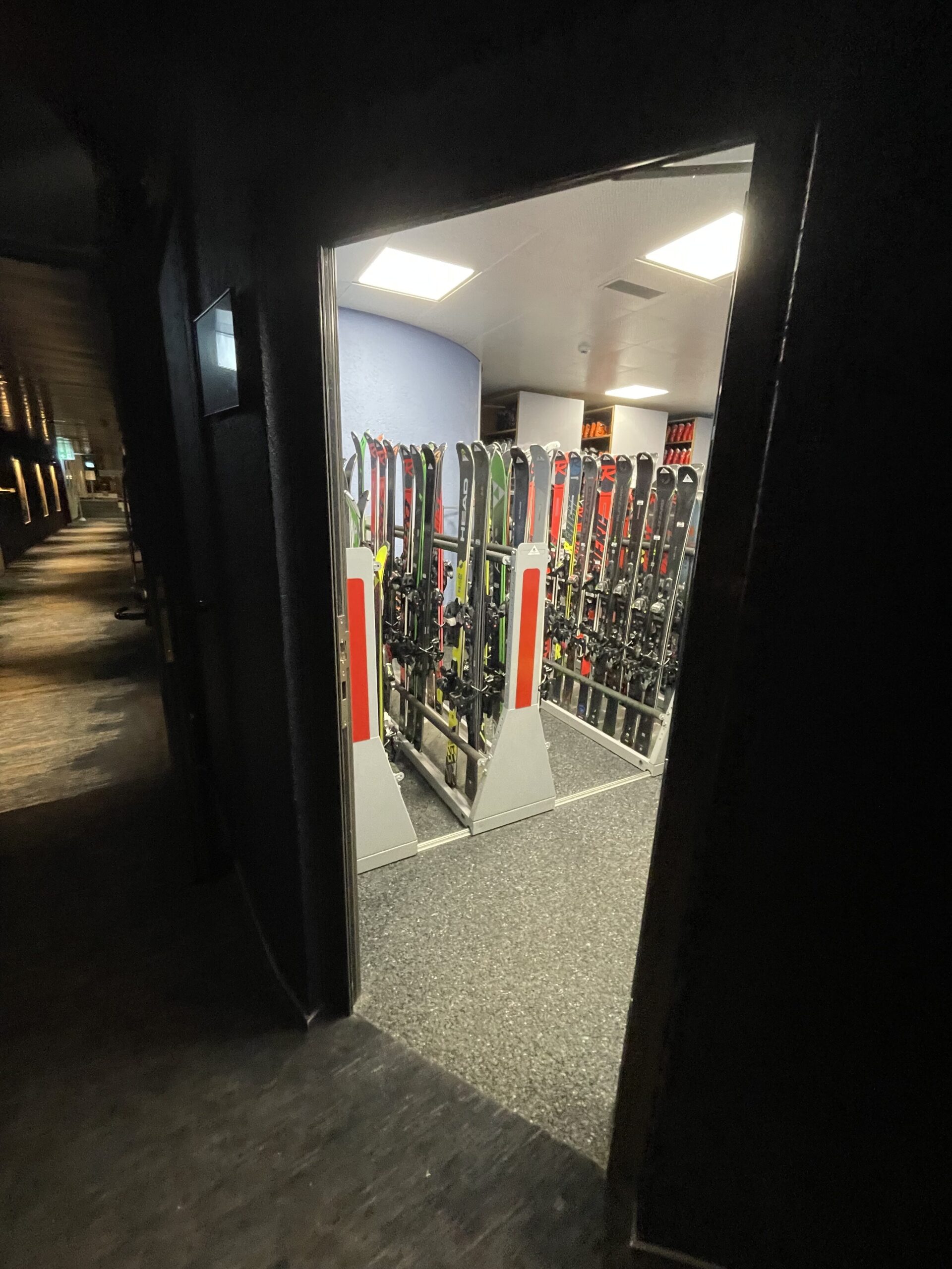 a room with skis in it