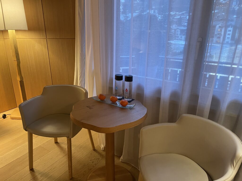 a table and chairs in a room