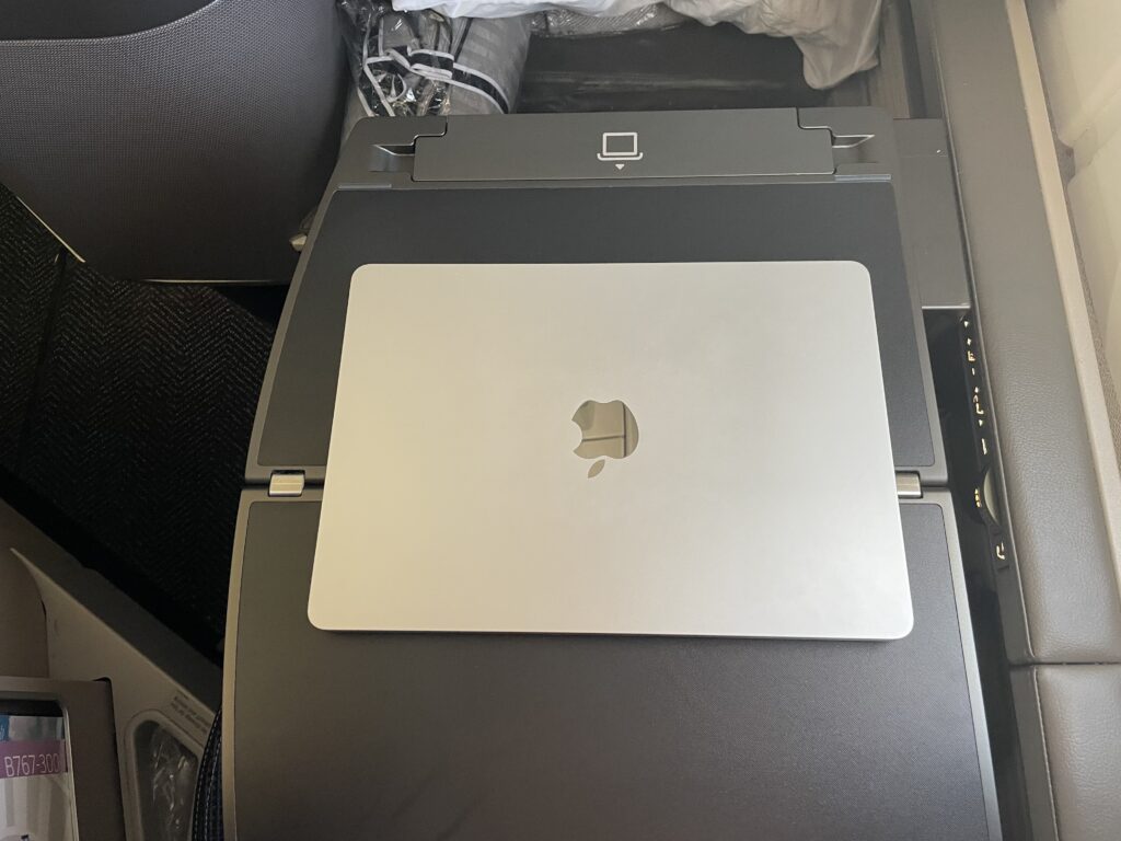a laptop on a tray