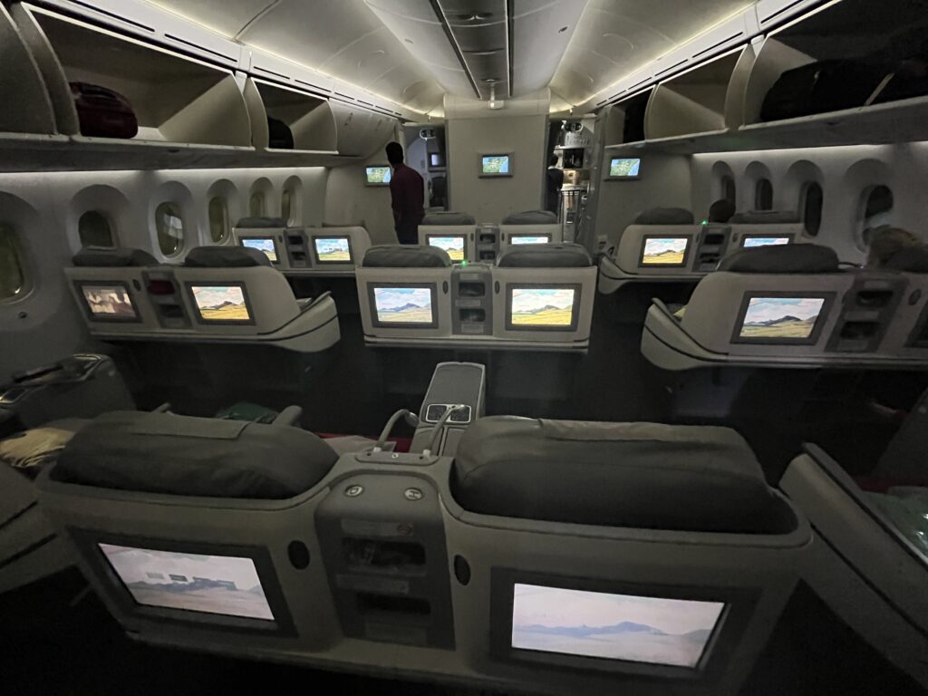 an airplane with many monitors