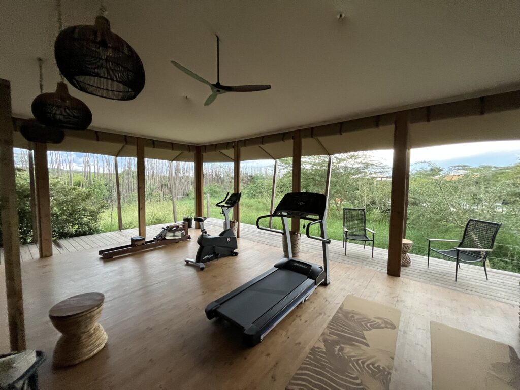 a room with a treadmill and exercise equipment