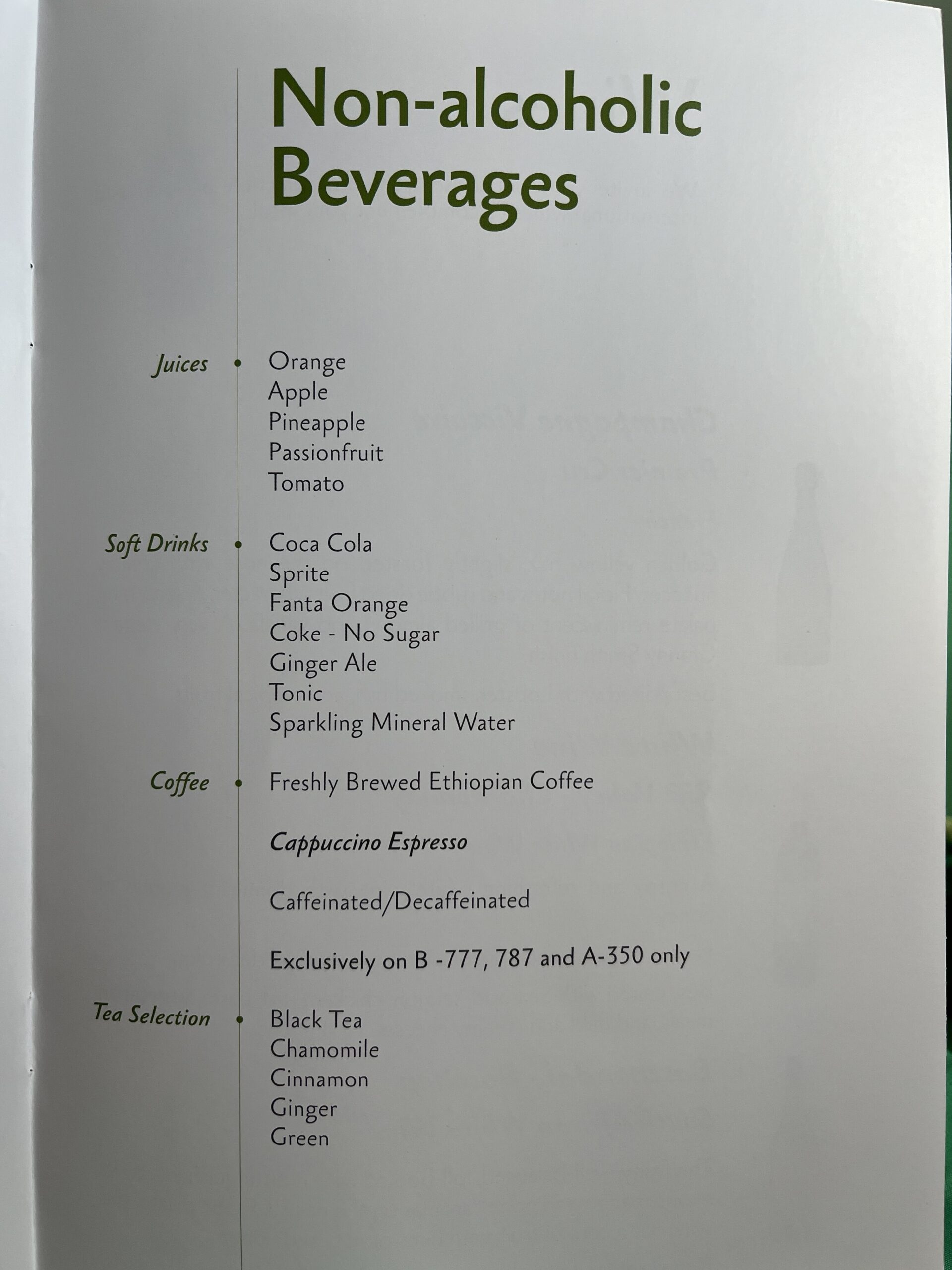 a menu of beverages