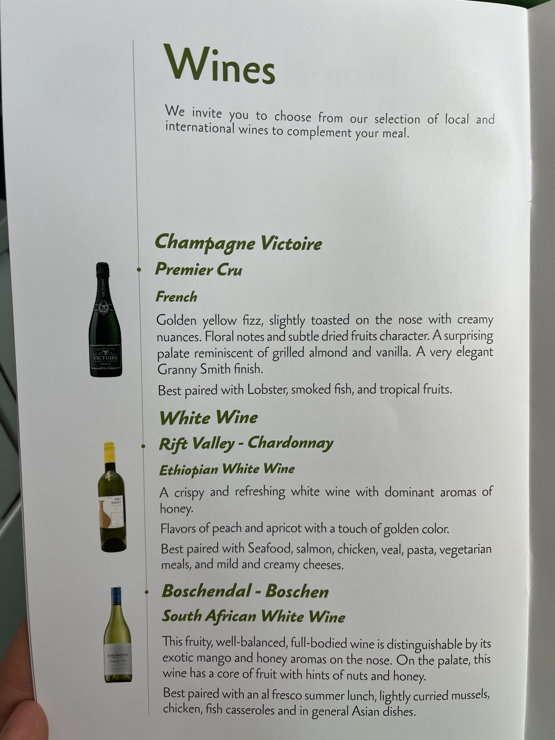a menu of wine bottles
