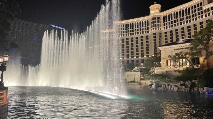 a water fountain in front of Bellagio